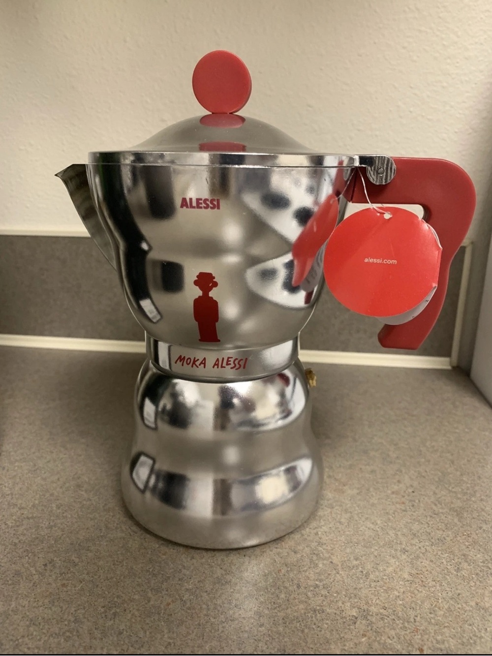 Moka Alessi Espresso Coffee Maker AAM33/6 Moka Pot 6 Cup Red Handle No Box